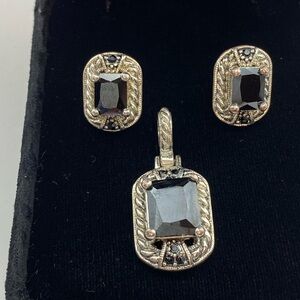 Black And Silver Pendant With Matching Earrings
